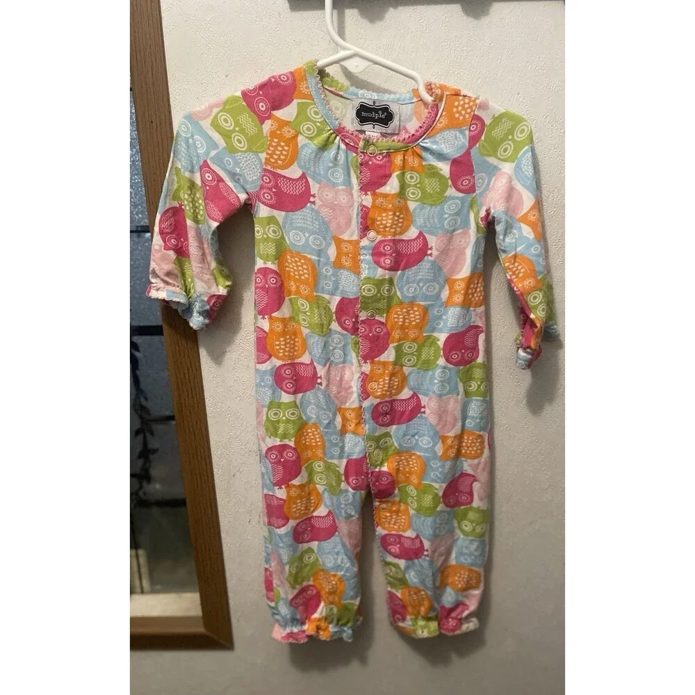 Mud Pie Baby Girl Owl Friends One Piece Outfit Size 0-6 month